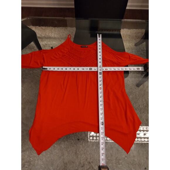 MIHOLL Women's Red Lace Round Neck Cold Shoulder Spaghetti Straps Top Blouse Med - Picture 10 of 10